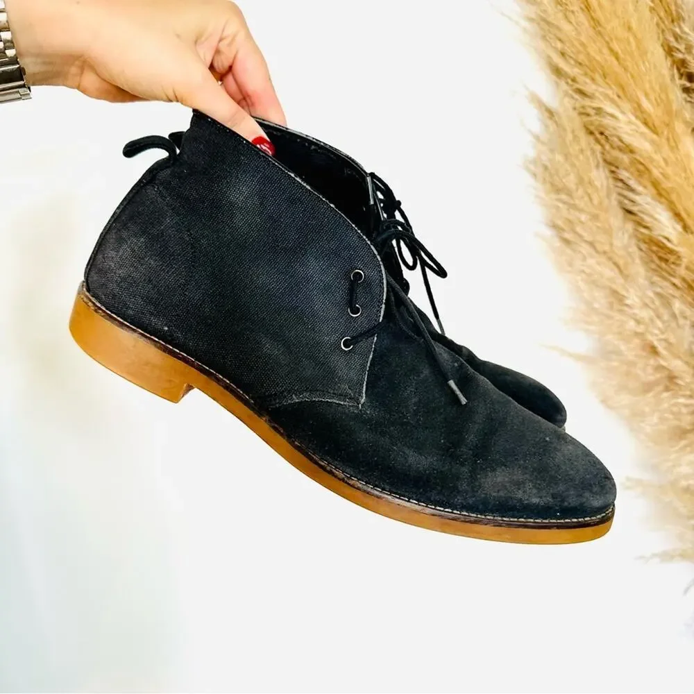 MENS BANANA REPUBLIC Grey Black Suede Canvas Chukka Ankle Boots Lace Up Shoes 11